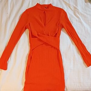 Fashion Nova Vibrant Orange Long Sleeve Dress